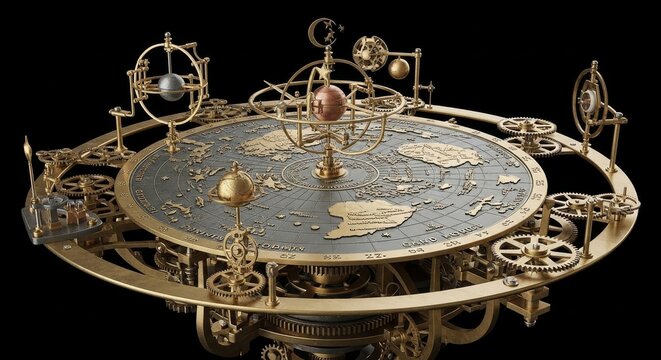 Intricate Celestial Orrery Mechanism with Golden Gears