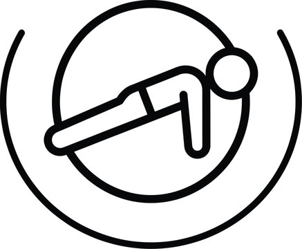 Athlete performs a classic pushup exercise within a simple circular border.