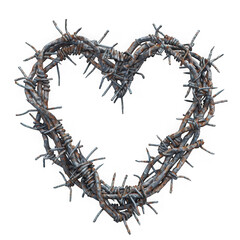 Fototapeta premium Barbed wire heart shape rusty metal on transparent 