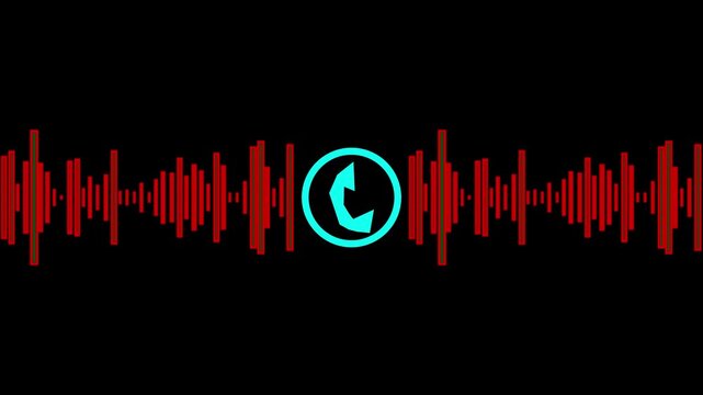 call recording visual effect with audio spectrum animation on alpha background, aqua and red glowing squares with phone icon for two-person conversation, audio waveform  4k video.