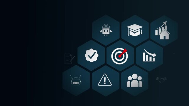 Goal setting and strategic focus using digital interface. businessman selecting target icon and strategy dashboard. strategic planning, animation on transparent background.