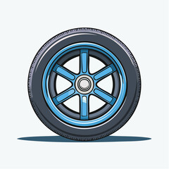 Obraz premium Cartoon Car Wheel with Blue Rim