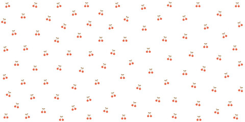 Minimalist seamless pattern with small red cherries and tiny leaves on a white background. Simple and sweet fruit theme for textile design. © โยธิน ทุมจีน