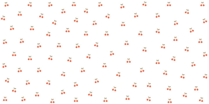 Minimalist seamless pattern with small red cherries and tiny leaves on a white background. Simple and sweet fruit theme for textile design.