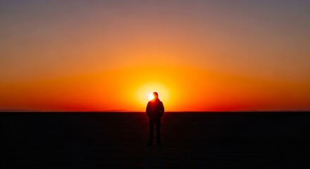 Fototapeta premium Person silhouetted against vibrant sunset sky