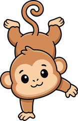 Fototapeta premium Cute Monkey Cartoon Character Hanging and Playing Funny Animal Isolated Vector Illustration Design.