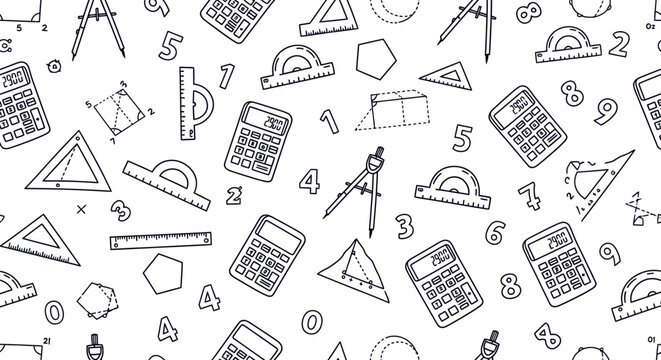 Seamless school math pattern outline style education learning background design