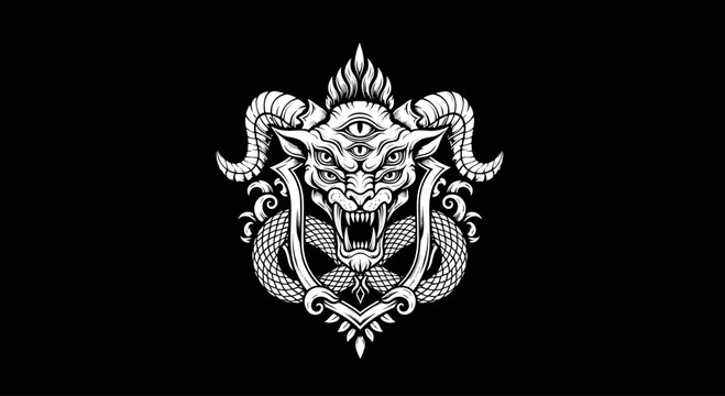 Mysterious Demonic Ram Head with Snake and Third Eye.
