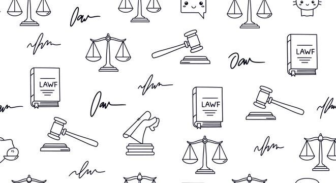 Seamless law justice pattern outline style legal symbols background design