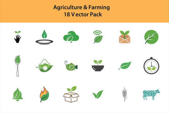 Agriculture & Farming Vector Pack: 18 Scalable Icons for Organic, Sustainable, and Eco-Friendly Farming Concepts, Ideal for Branding and Web Design