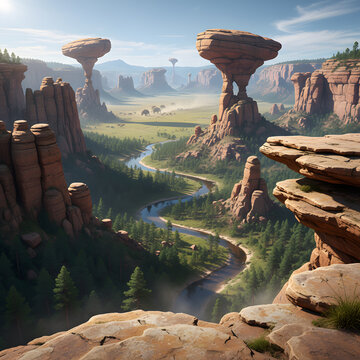 Prehistoric Valley with Giant Mushroom Rock Formations