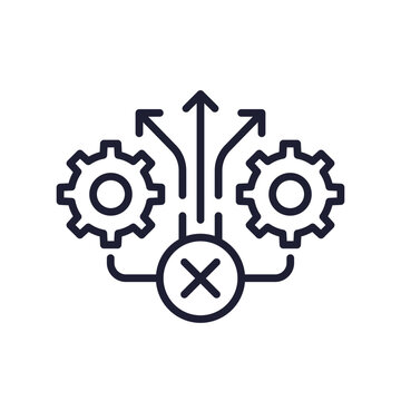 Operational disruption, process error line icon with gears