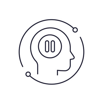 pause icon with a head, line design on white
