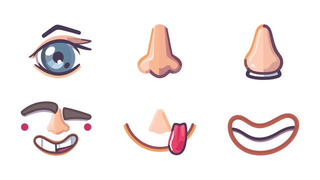 Facial Feature Compilation: A delightful illustration showcases a variety of individual facial features, including eyes, noses, and mouths.