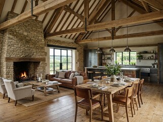 Fototapeta premium Dramatic Barn Conversion with Open Plan Living and Original Timber Beams