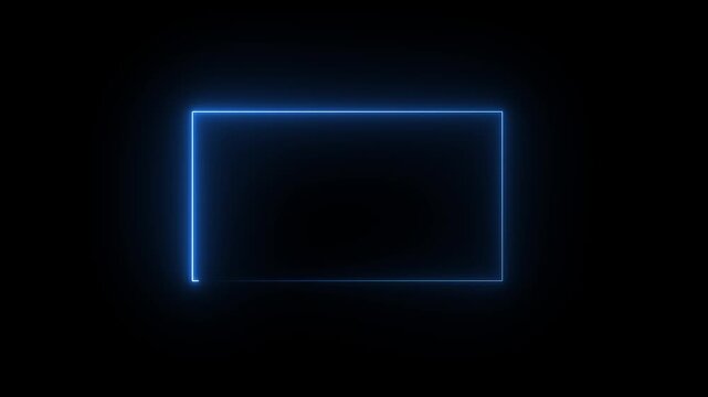 Neon blue glowing rectangular frame border animation on black background, rectangle