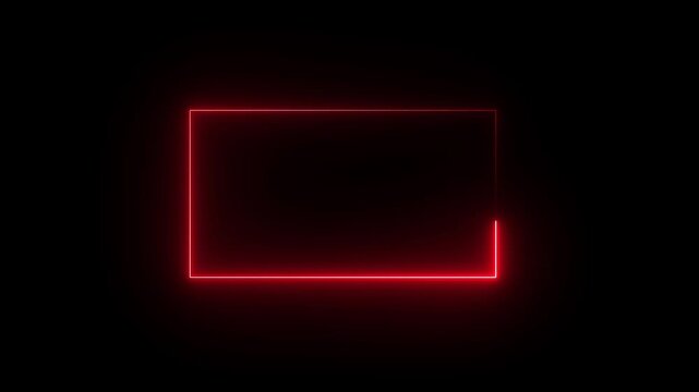 Red neon glowing rectangular frame border animation on black background