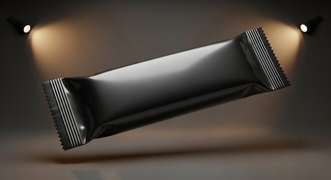 Black Tube Packaging on Dark Surface with Reflection and Light Spot.
