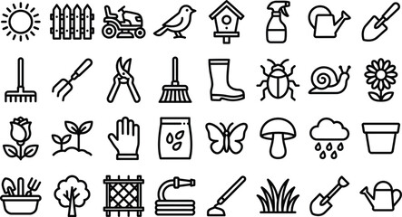 A collection of diverse gardening and naturethemed icons presented in a neat grid layout © Nusrat