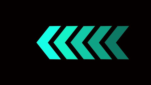Animated teal chevron arrows pointing left, minimalist directional motion overlay animation