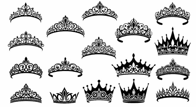 Collection of regal crowns and elegant tiaras showcasing intricate designs and majestic beauty for royal adornments