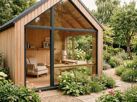 Modern Detached Garden Studio Home Office with Timber Cladding