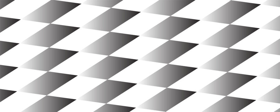Abstract black and white geometric banner. Background with gradient diamonds. Seamless pattern.