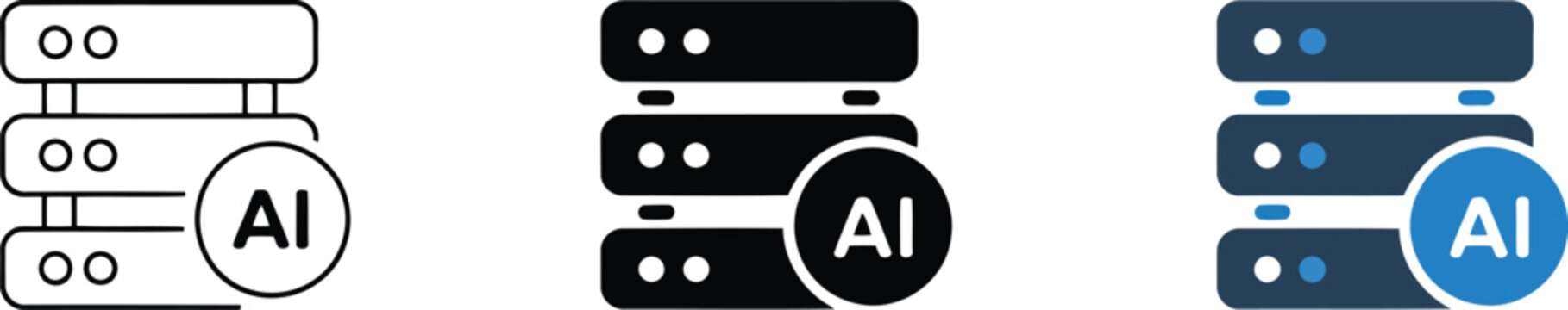 Artificial intelligence stack icon set white black and blue variations for technology and data science