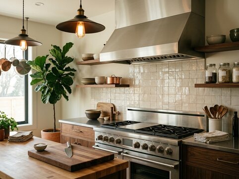 Architectural Plaster Range Hood in a Modern Designer Kitchen