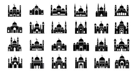 Naklejka premium Collection of Islamic Mosque Silhouettes - Diverse Architecture
