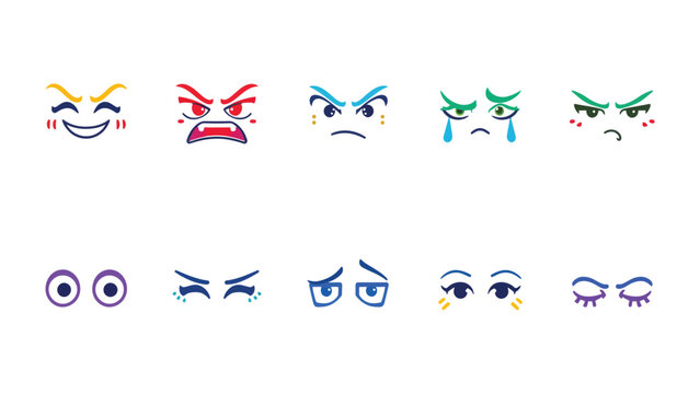 Expressive Emotions: A collection of various eyes expressing a range of complex emotions from happiness to sadness, illustrating the depth of human emotions and states of mind.