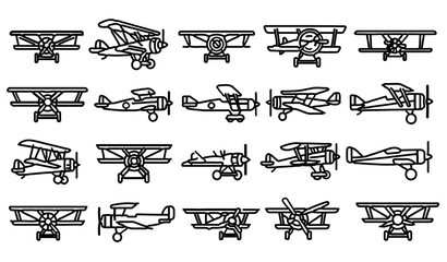 vintage biplane aircraft silhouettes and propeller planes collection © MdSabbir