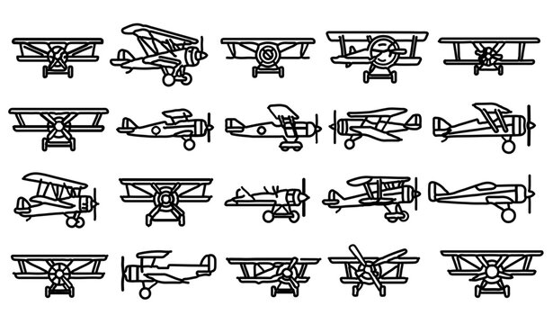 vintage biplane aircraft silhouettes and propeller planes collection