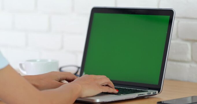 Laptop Green Screen Typing at Home Office 4K