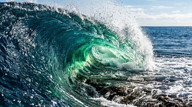 Powerful Green Ocean Wave Crashing in the Sea