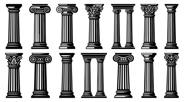 Black and White Vector Icons of Architectural Pillars and Columns