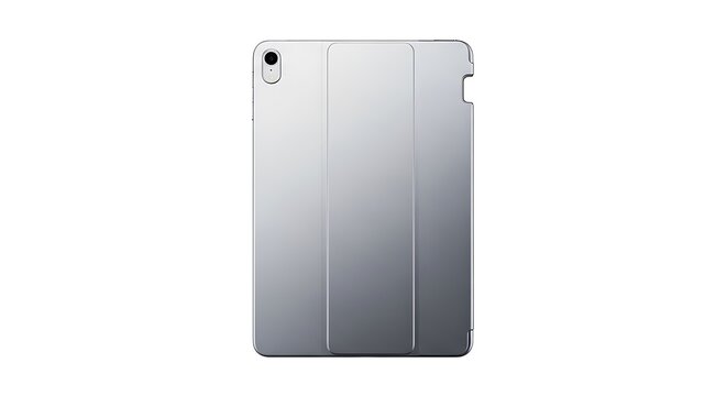 Silver tablet case with camera cutout isolated on white background