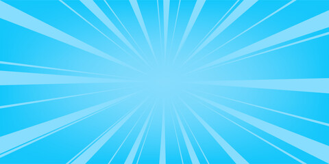 Blue comic radial speed lines background. Vector burst or sunbeam texture for superhero action, manga, and cartoon design. Bright light rays centered backdrop. © Arif 02
