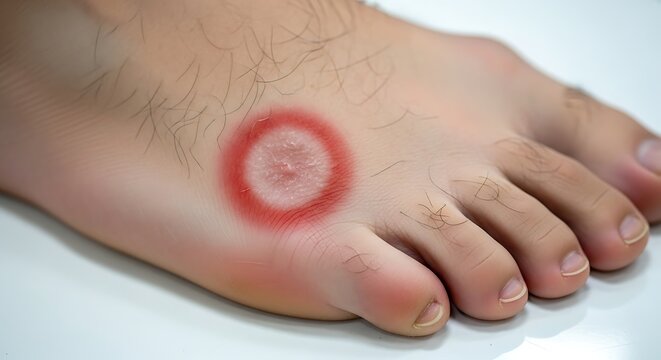 Fungal ringworm infection on human foot skin