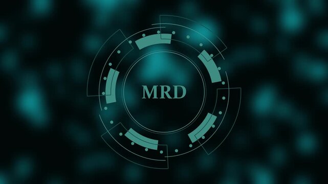Futuristic Circular HUD Interface with the word MRD in the center against a dark blurred background
