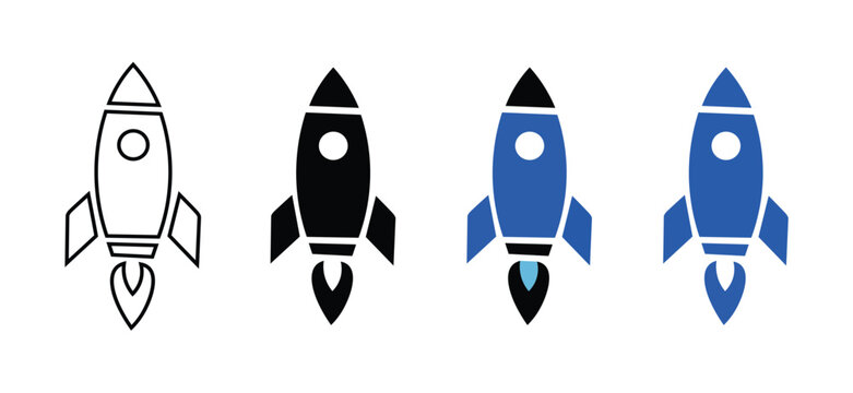 Rocket Vector Icon Set &ndash; Fast Launch Spaceship, Spacecraft and Startup Business Growth Concept