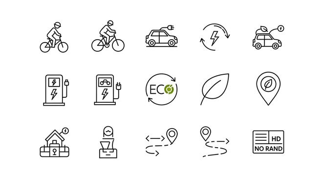 Electric vehicle icons showcase sustainable transportation and eco-friendly charging infrastructure for modern urban environments.