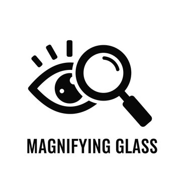 magnifying glass and eye icon with light rays black silhouette on white background high quality professional detailed modern elegant stylish