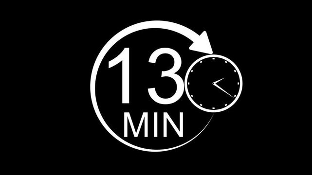 13 Minute stopwatch or timer icon. 13 Minutes clock face countdown