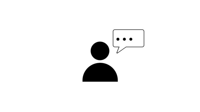 Communication icon vector male person profile avatar with speech bubble symbol for discussion and information in flat color glyph pictogram illustration