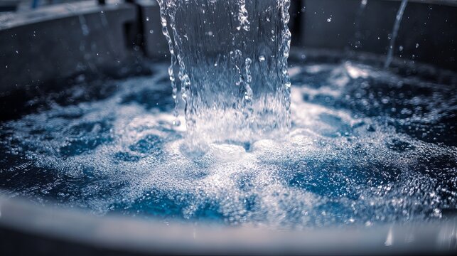 Water flows down a scrubber, clear and bright. It's an idea for saving and protecting our water resources, keeping them pure.