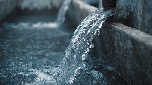 Water flows down a scrubber, clear and bright. It's an idea for saving and protecting our water resources, keeping them pure.