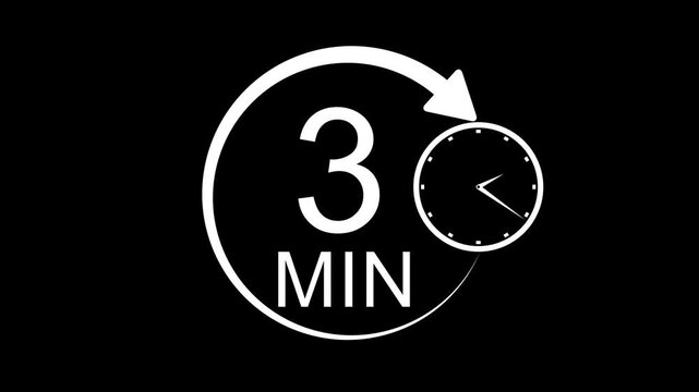 3 Minute stopwatch or timer icon. 3 Minutes clock face countdown