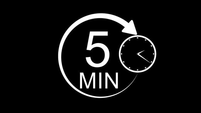 5 Minute stopwatch or timer icon. 5 Minutes clock face countdown