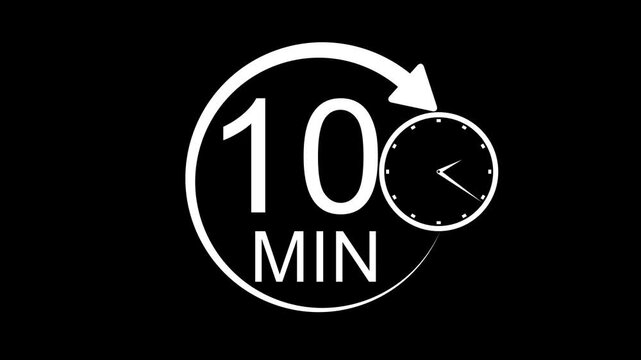 10 Minute stopwatch or timer icon. 10 Minutes clock face countdown